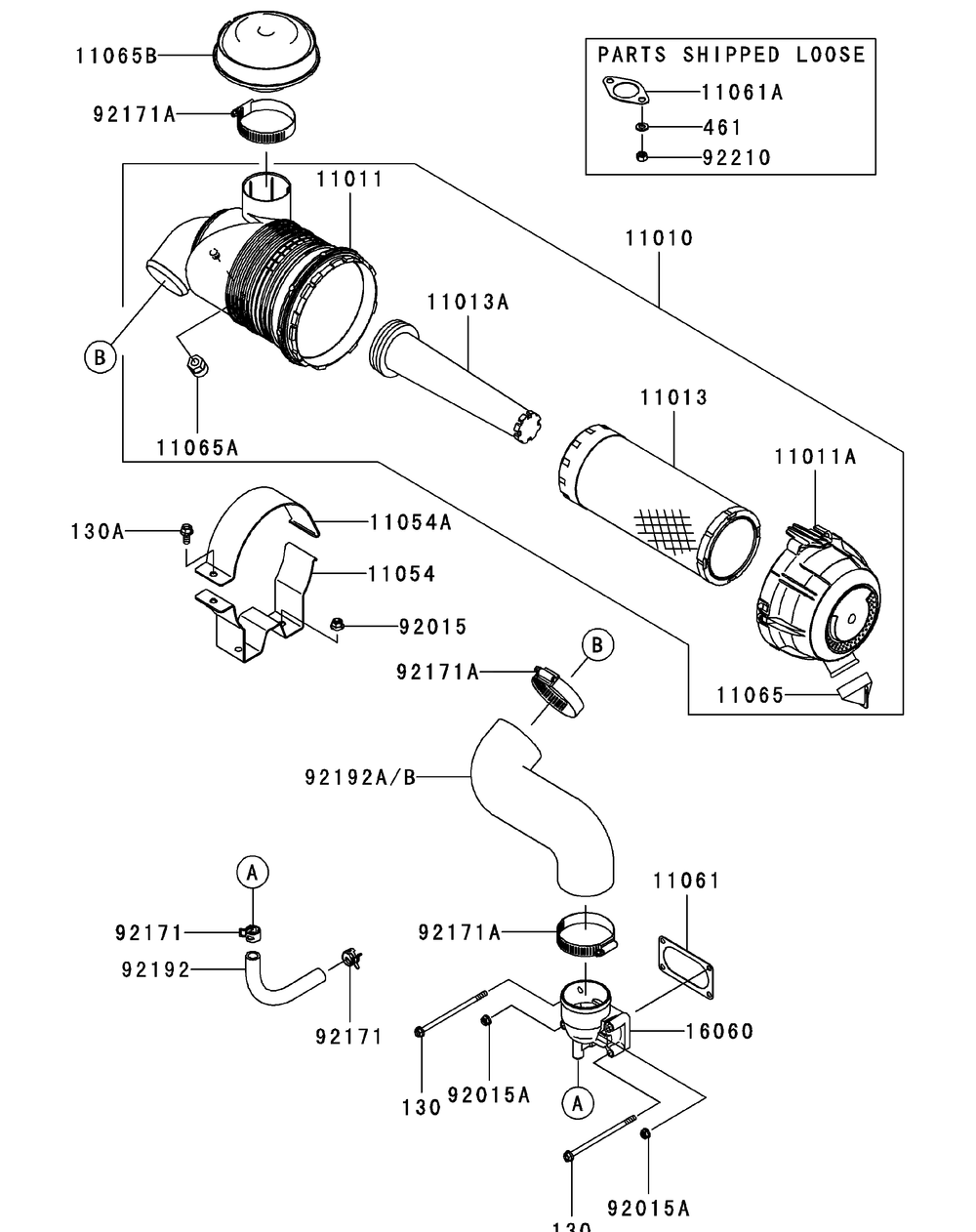 Kawasaki Fxt00v-As04 Air Filter And Muffler Diagram and Parts List for S7237-KW 53AI8DU8050-37HP Cub Cadet Lawn Tractor